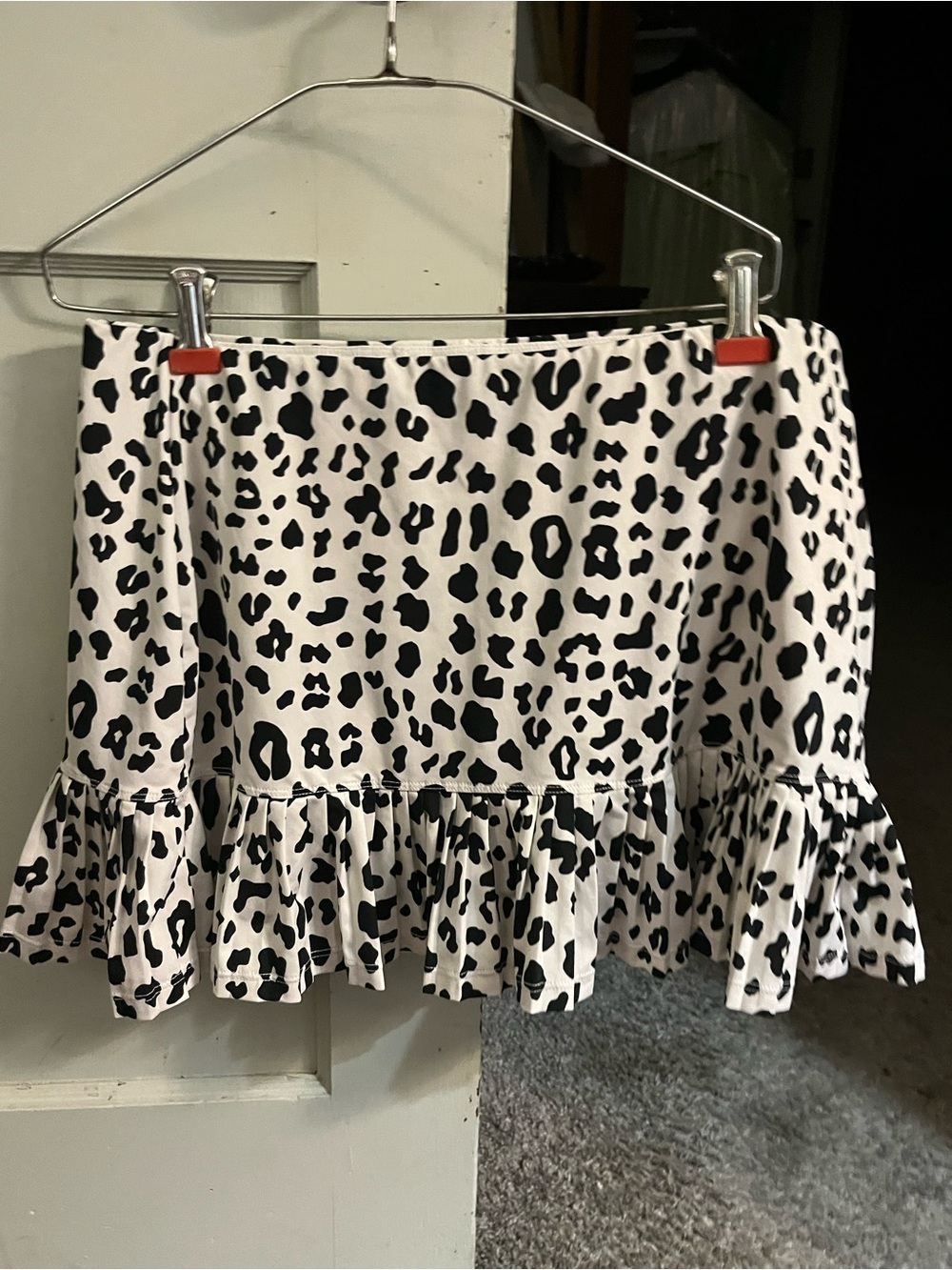 Tail White Mini Skirt with Black Spot Print